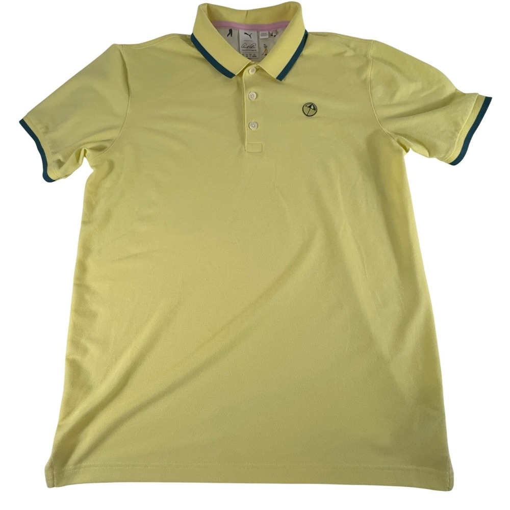 Puma Arnold Palmer Polo Shirt Men's M Yellow Umbrella Golf‎ Stretch